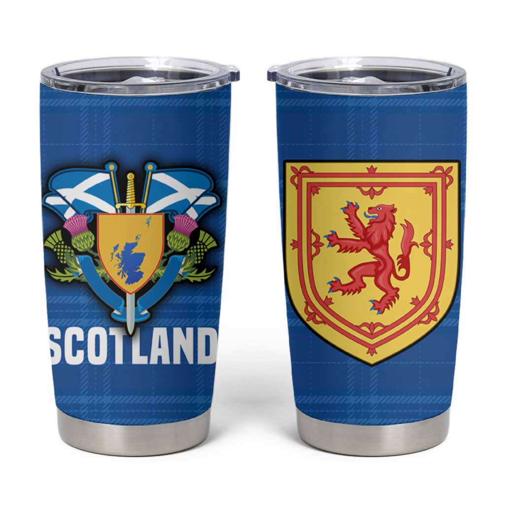 Scotland Blue Tartan Tumbler Cup with Crest and Saltire Shield Design - Wonder Print Shop