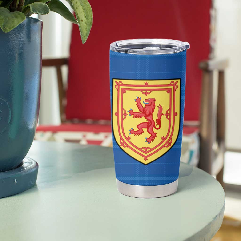 Scotland Blue Tartan Tumbler Cup with Crest and Saltire Shield Design - Wonder Print Shop