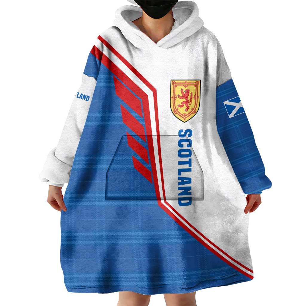 Scotland Blue Tartan Wearable Blanket Hoodie with Crest and Saltire Shield Design - Wonder Print Shop