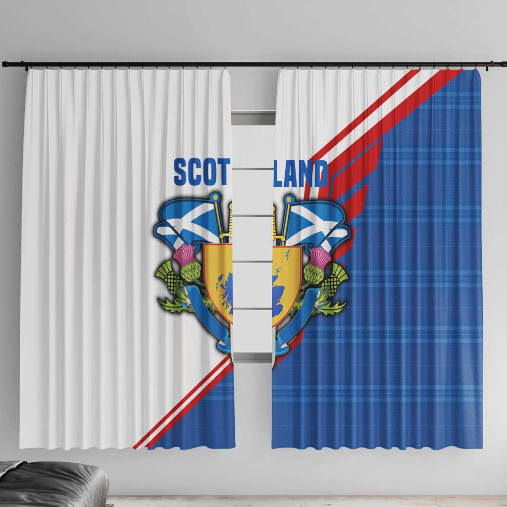 Scotland Blue Tartan Window Curtain with Crest and Saltire Shield Design - Wonder Print Shop
