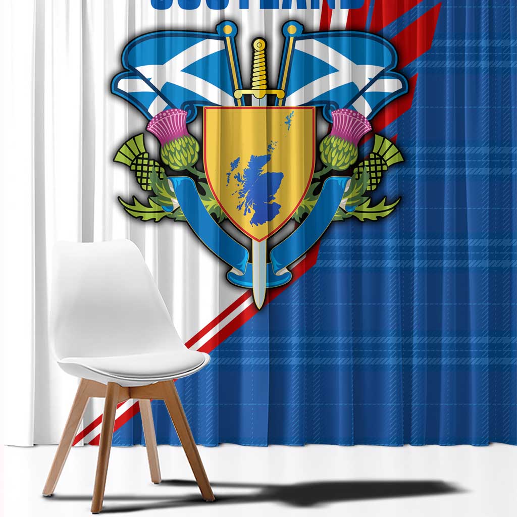 Scotland Blue Tartan Window Curtain with Crest and Saltire Shield Design - Wonder Print Shop