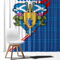 Scotland Blue Tartan Window Curtain with Crest and Saltire Shield Design - Wonder Print Shop
