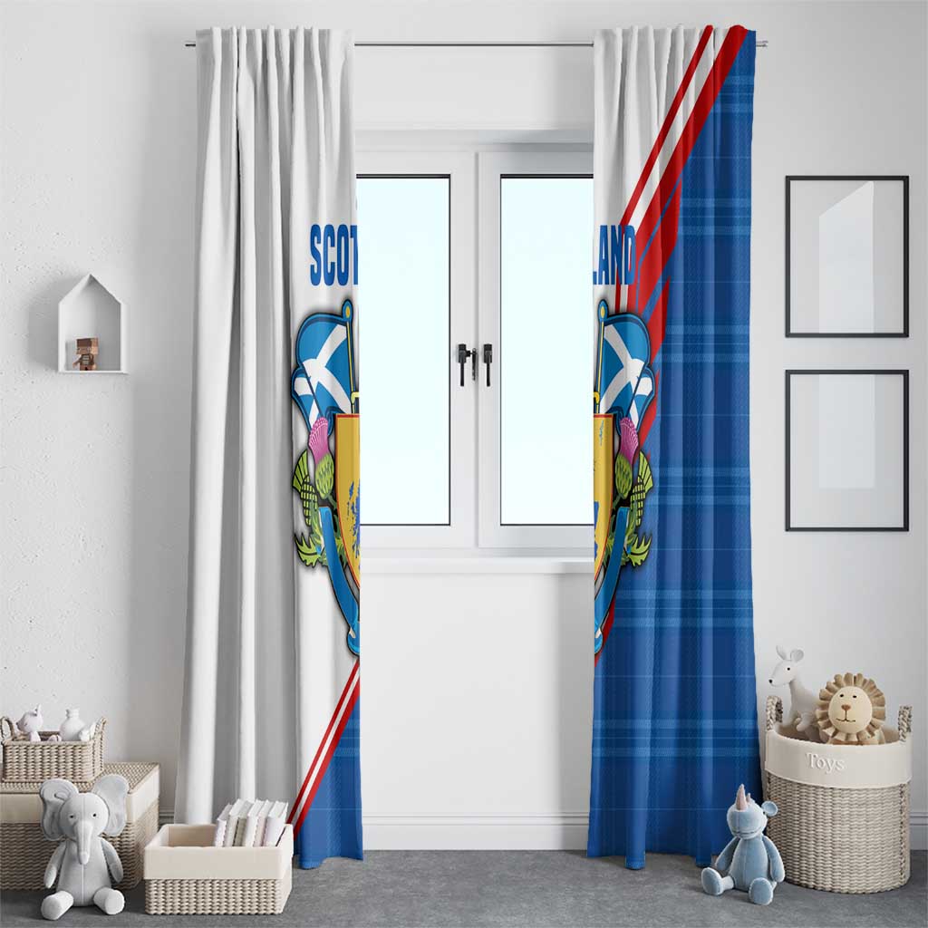 Scotland Blue Tartan Window Curtain with Crest and Saltire Shield Design - Wonder Print Shop