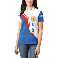 Scotland Blue Tartan Women Polo Shirt with Crest and Saltire Shield Design - Wonder Print Shop