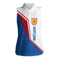 Scotland Blue Tartan Women Sleeveless Polo Shirt with Crest and Saltire Shield Design - Wonder Print Shop