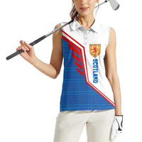 Scotland Blue Tartan Women Sleeveless Polo Shirt with Crest and Saltire Shield Design - Wonder Print Shop