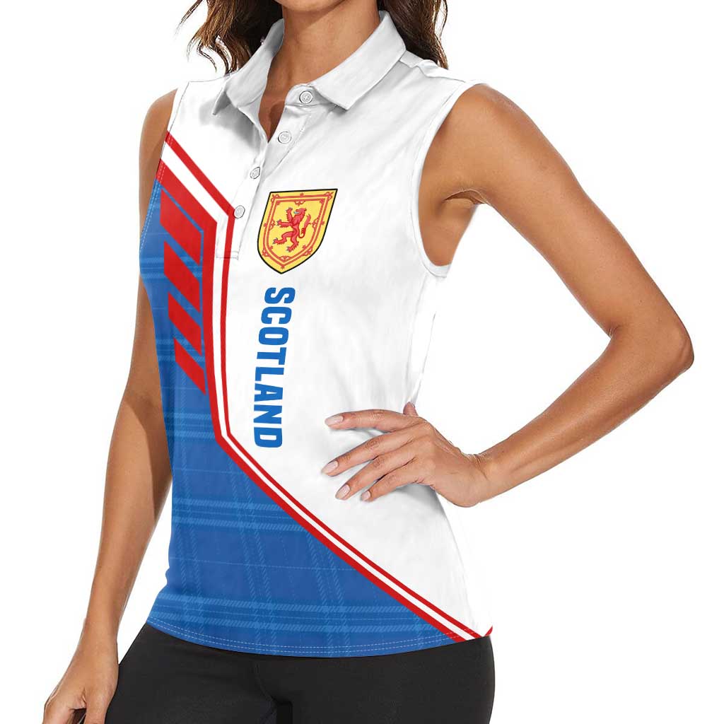 Scotland Blue Tartan Women Sleeveless Polo Shirt with Crest and Saltire Shield Design - Wonder Print Shop