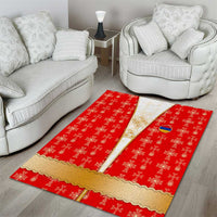Armenian Traditional Red Area Rug with Gold Cross Pattern and Flag Crest - Wonder Print Shop