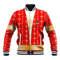 Armenian Traditional Red Baseball Jacket with Gold Cross Pattern and Flag Crest - Wonder Print Shop