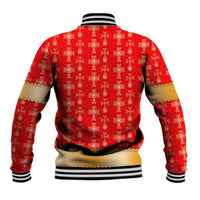 Armenian Traditional Red Baseball Jacket with Gold Cross Pattern and Flag Crest - Wonder Print Shop