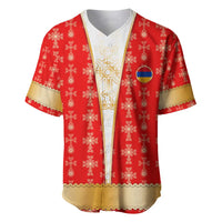 Armenian Traditional Red Baseball Jersey with Gold Cross Pattern and Flag Crest - Wonder Print Shop