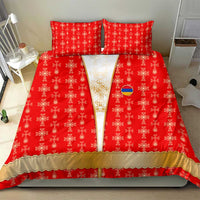 Armenian Traditional Red Bedding Set with Gold Cross Pattern and Flag Crest - Wonder Print Shop