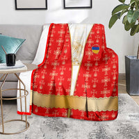 Armenian Traditional Red Blanket with Gold Cross Pattern and Flag Crest - Wonder Print Shop