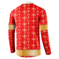 Armenian Traditional Red Button Sweatshirt with Gold Cross Pattern and Flag Crest - Wonder Print Shop