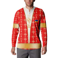 Armenian Traditional Red Button Sweatshirt with Gold Cross Pattern and Flag Crest - Wonder Print Shop