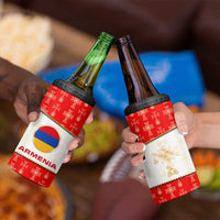 Armenian Traditional Red 4 in 1 Can Cooler Tumbler with Gold Cross Pattern and Flag Crest - Wonder Print Shop