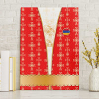 Armenian Traditional Red Canvas Wall Art with Gold Cross Pattern and Flag Crest - Wonder Print Shop