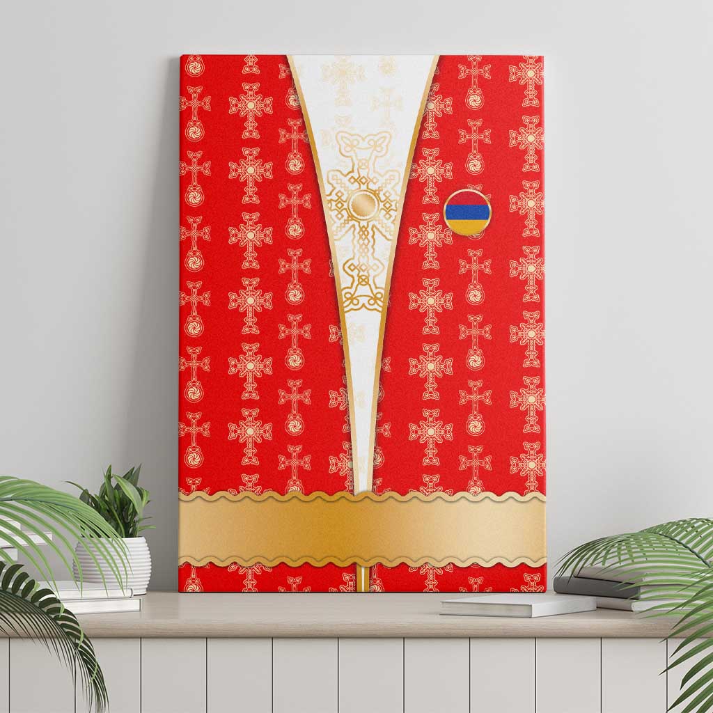 Armenian Traditional Red Canvas Wall Art with Gold Cross Pattern and Flag Crest - Wonder Print Shop
