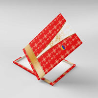 Armenian Traditional Red Canvas Wall Art with Gold Cross Pattern and Flag Crest - Wonder Print Shop