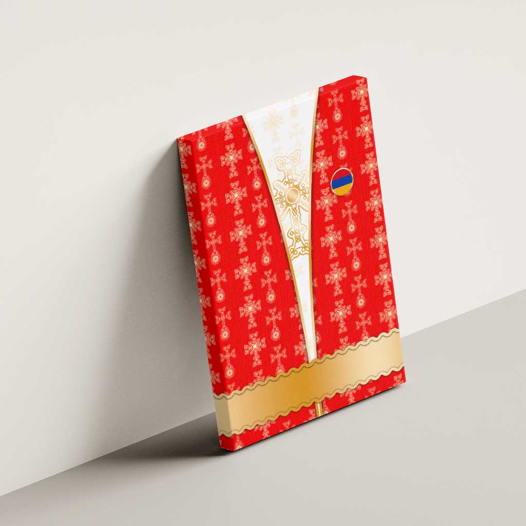 Armenian Traditional Red Canvas Wall Art with Gold Cross Pattern and Flag Crest - Wonder Print Shop