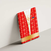 Armenian Traditional Red Canvas Wall Art with Gold Cross Pattern and Flag Crest - Wonder Print Shop