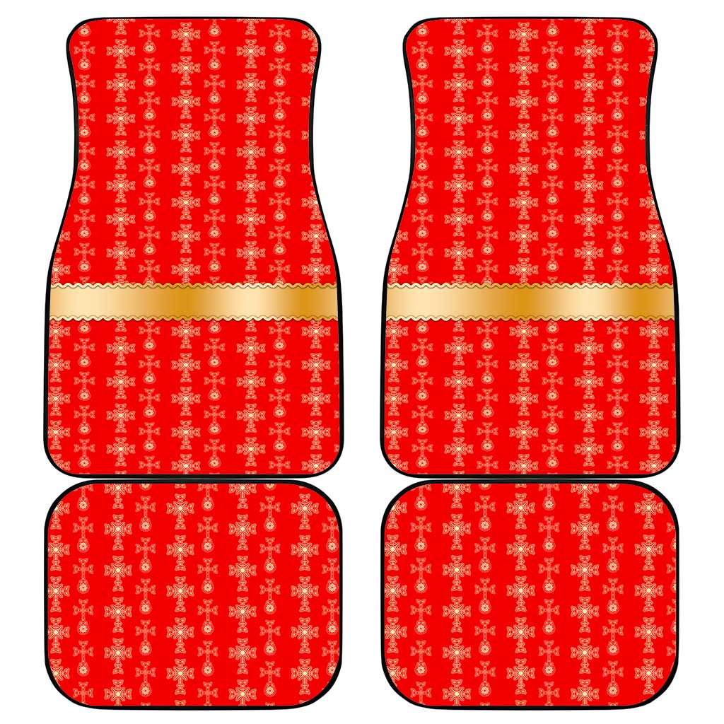 Armenian Traditional Red Car Mats with Gold Cross Pattern and Flag Crest - Wonder Print Shop