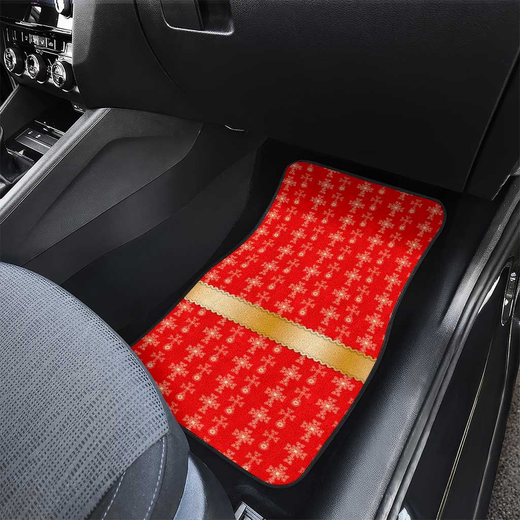 Armenian Traditional Red Car Mats with Gold Cross Pattern and Flag Crest - Wonder Print Shop