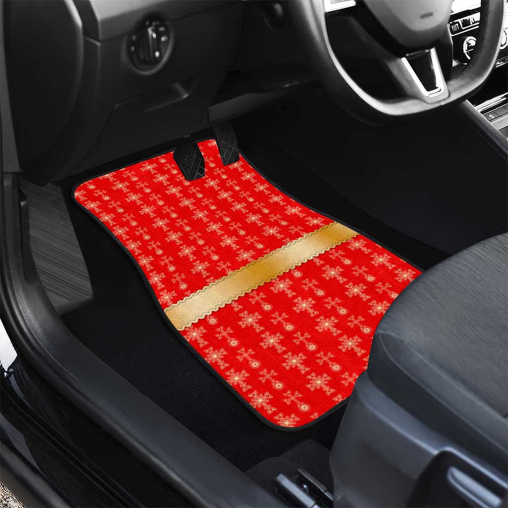 Armenian Traditional Red Car Mats with Gold Cross Pattern and Flag Crest - Wonder Print Shop