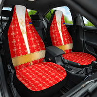 Armenian Traditional Red Car Seat Cover with Gold Cross Pattern and Flag Crest - Wonder Print Shop