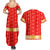 Armenian Traditional Red Couples Matching Summer Maxi Dress and Hawaiian Shirt with Gold Cross Pattern and Flag Crest - Wonder Print Shop
