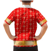 Armenian Traditional Red Family Matching Mermaid Dress and Hawaiian Shirt with Gold Cross Pattern and Flag Crest - Wonder Print Shop