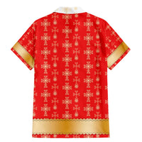 Armenian Traditional Red Family Matching Mermaid Dress and Hawaiian Shirt with Gold Cross Pattern and Flag Crest - Wonder Print Shop