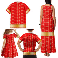 Armenian Traditional Red Family Matching Tank Maxi Dress and Hawaiian Shirt with Gold Cross Pattern and Flag Crest - Wonder Print Shop