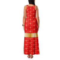 Armenian Traditional Red Family Matching Tank Maxi Dress and Hawaiian Shirt with Gold Cross Pattern and Flag Crest - Wonder Print Shop