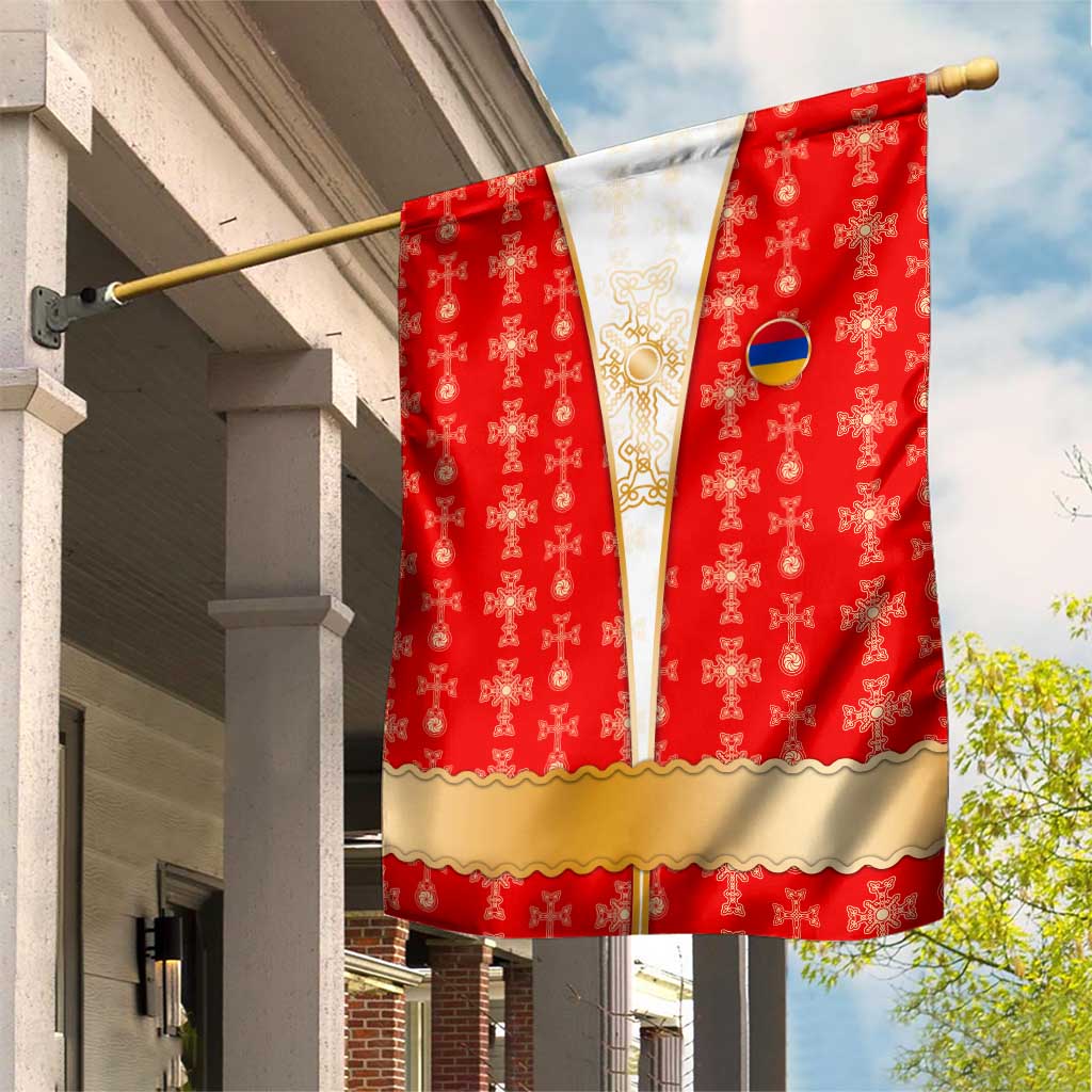 Armenian Traditional Red Garden Flag with Gold Cross Pattern and Flag Crest - Wonder Print Shop