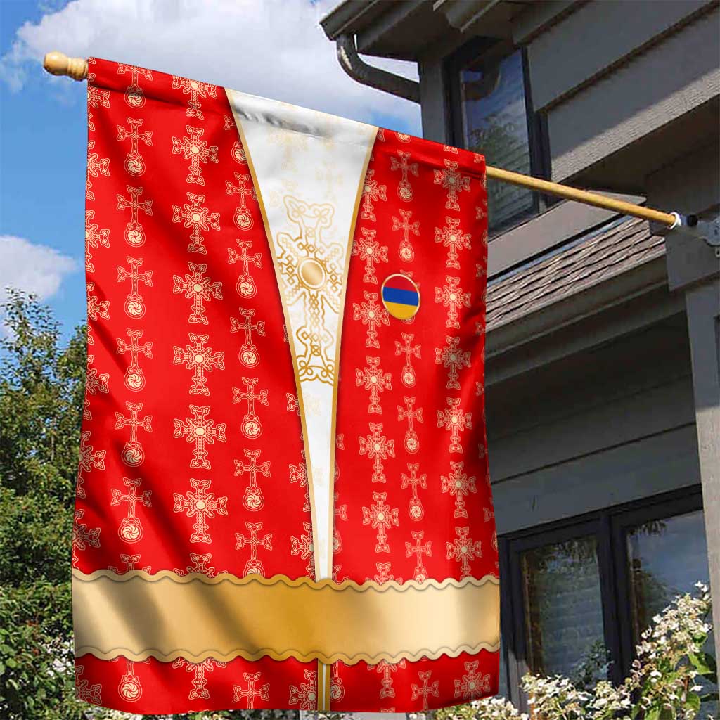 Armenian Traditional Red Garden Flag with Gold Cross Pattern and Flag Crest - Wonder Print Shop
