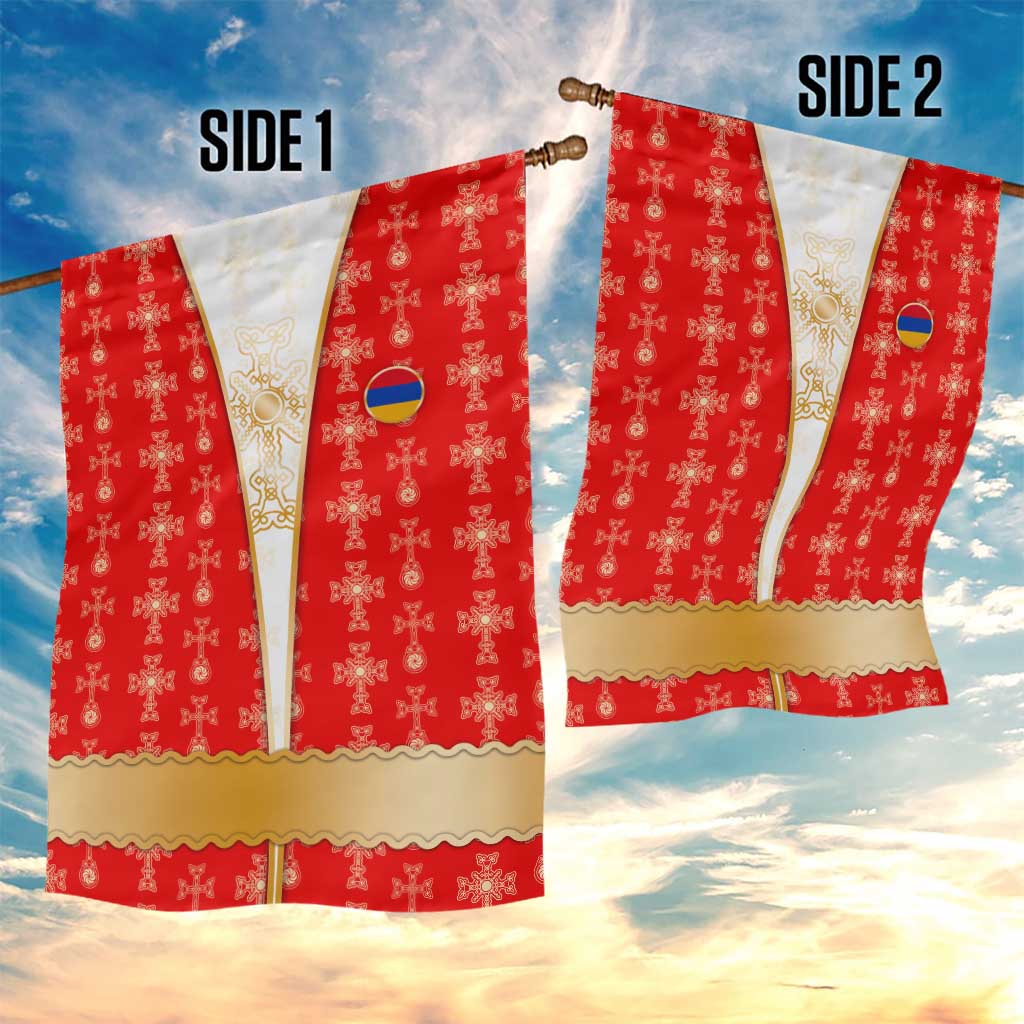 Armenian Traditional Red Garden Flag with Gold Cross Pattern and Flag Crest - Wonder Print Shop