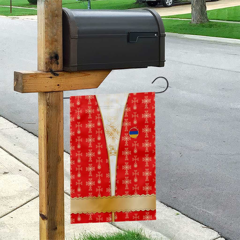 Armenian Traditional Red Garden Flag with Gold Cross Pattern and Flag Crest - Wonder Print Shop