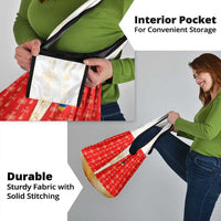 Armenian Traditional Red Grocery Bag with Gold Cross Pattern and Flag Crest - Wonder Print Shop