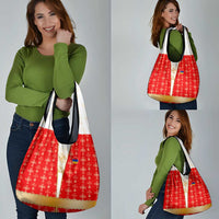 Armenian Traditional Red Grocery Bag with Gold Cross Pattern and Flag Crest - Wonder Print Shop