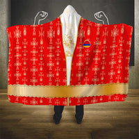 Armenian Traditional Red Hooded Blanket with Gold Cross Pattern and Flag Crest - Wonder Print Shop