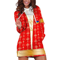 Armenian Traditional Red Hoodie Dress with Gold Cross Pattern and Flag Crest - Wonder Print Shop