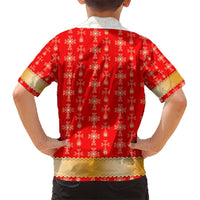 Armenian Traditional Red Kid Hawaiian Shirt with Gold Cross Pattern and Flag Crest - Wonder Print Shop