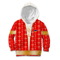 Armenian Traditional Red Kid Hoodie with Gold Cross Pattern and Flag Crest - Wonder Print Shop