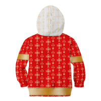 Armenian Traditional Red Kid Hoodie with Gold Cross Pattern and Flag Crest - Wonder Print Shop