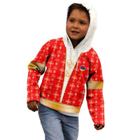 Armenian Traditional Red Kid Hoodie with Gold Cross Pattern and Flag Crest - Wonder Print Shop