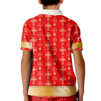 Armenian Traditional Red Kid Polo Shirt with Gold Cross Pattern and Flag Crest - Wonder Print Shop