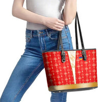 Armenian Traditional Red Leather Tote Bag with Gold Cross Pattern and Flag Crest - Wonder Print Shop