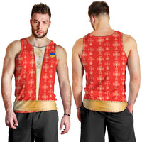 Armenian Traditional Red Men Tank Top with Gold Cross Pattern and Flag Crest - Wonder Print Shop