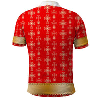 Armenian Traditional Red Polo Shirt with Gold Cross Pattern and Flag Crest - Wonder Print Shop